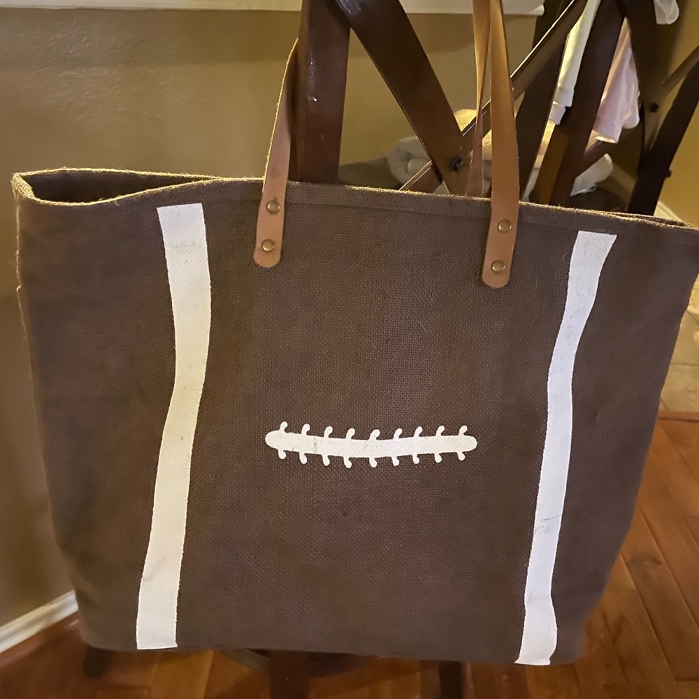 Football tote with leather handles